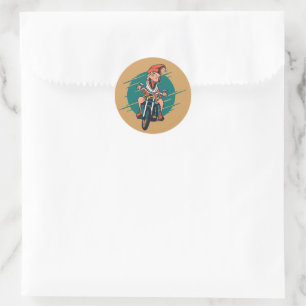 T Rex Sinterklaas Motorrijder Ronde Sticker