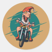 T Rex Sinterklaas Motorrijder Ronde Sticker (Voorkant)