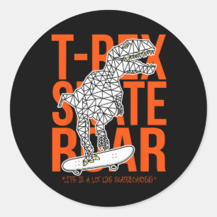T-rex Skate Brul Grappige Schets Tekening Dinosaur Ronde Sticker