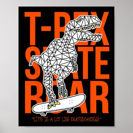T-rex Skate Roar Grappige Schets Tekening Dinosaur Poster (Voorkant)