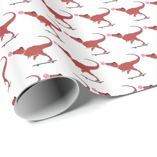 T-rex-skater Cadeaupapier (Rol Hoek)
