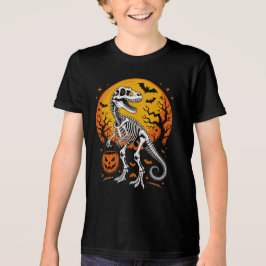 T-Rex Skelet Halloween Pompoen Emmer En Vleermuize Tri-Blend Shirt