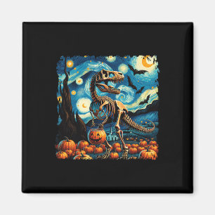 T-rex Skelet Halloween Van Gogh Starry Night Val Magneet