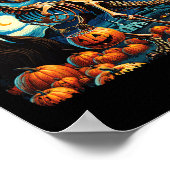 T-rex Skelet Halloween Van Gogh Starry Night Val Poster (Hoek)