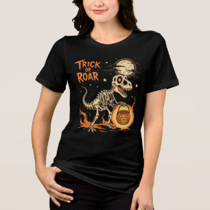 T-Rex Skelet met Pompoen – Halloween Dinosaurus Tri-Blend Shirt