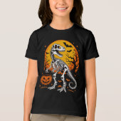 T-Rex Skeleton Halloween Pumpkin Pail And Bats Tri-Blend Shirt (Voorkant)