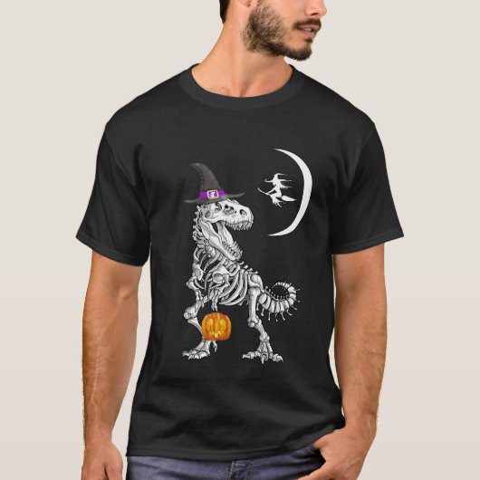 T-Rex Skeleton Pumpkin Witch Moon Halloween T-shirt (Voorkant)