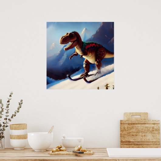 T Rex Skiën Poster (Keuken)