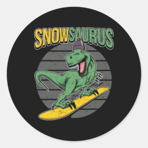 T-rex Sneeuwboarden Dinosaur Snowboard  Ronde Sticker