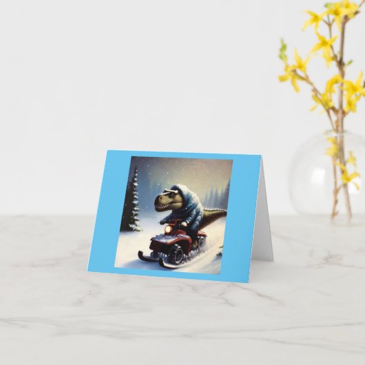 T Rex Sneeuwscooter Kaart (Gele Bloem)