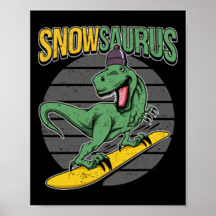 T-rex Snowboarden Dinosaurus Snowboard Poster