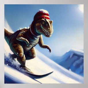 T Rex Snowboarden Poster