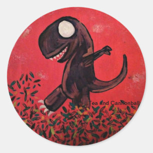 T-Rex-spelden in de bladeren Ronde Sticker