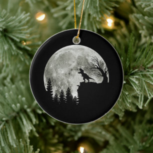 T Rex staande op berg maanlicht Halloween Keramisch Ornament
