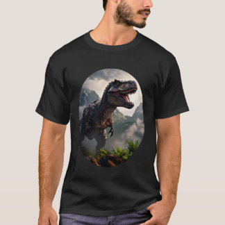 T-Rex standing before a rugged T-shirt