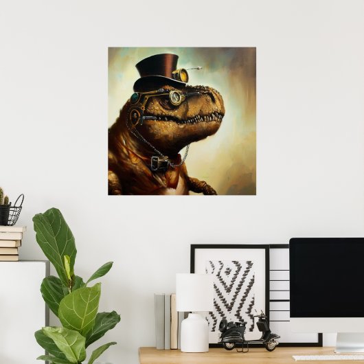 T Rex Steampunk Poster (Thuiskantoor)