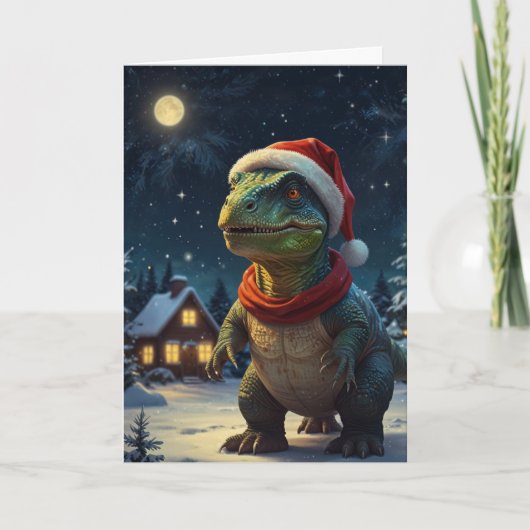 T-Rex Sterrennacht Dinosaurus Kerst Aangepaste Tek Kaart (Voorkant)