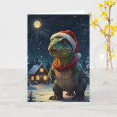 T-Rex Sterrennacht Dinosaurus Kerst Aangepaste Tek Kaart (Gele Bloem)