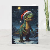 T-Rex Sterrennacht Kerst Dinosaurus Custom Kaart (Voorkant)