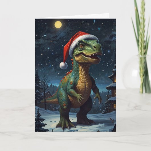 T-Rex Sterrennacht Kerst Dinosaurus Custom Kaart (Voorkant)
