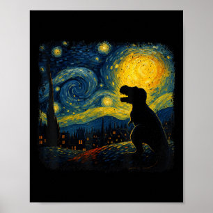 T Rex Sterrennacht Van Gogh Dinosaus geeft Mannen Poster