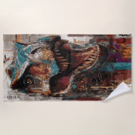 T-Rex Street Art Dinosaur Graffiti Portrait Strandlaken