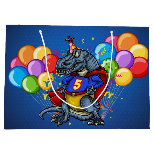 T-Rex Superheld 5th Birthday Groot Cadeauzakje (Achterkant)