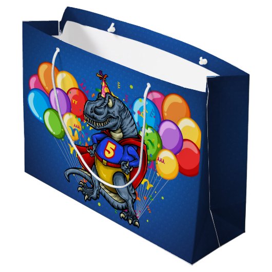 T-Rex Superheld 5th Birthday Groot Cadeauzakje (Achterkant Gekanteld)