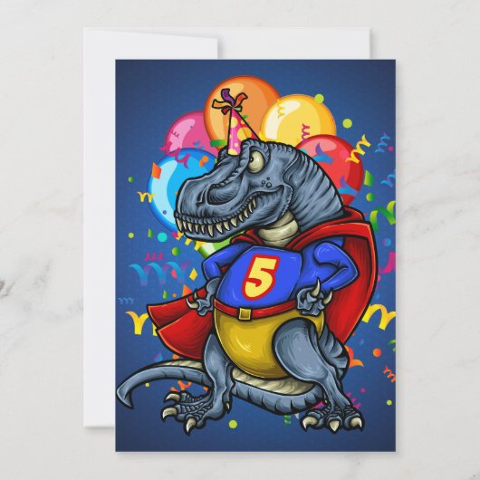 T-Rex Superheld 5th Birthday Kaart (Achterkant)