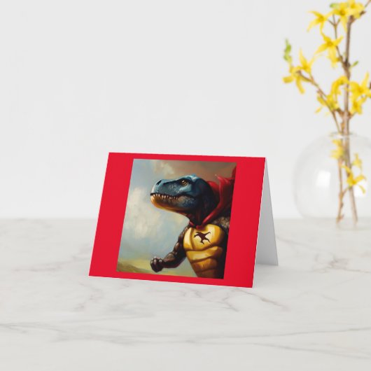 T Rex Superhero Kaart (Gele Bloem)