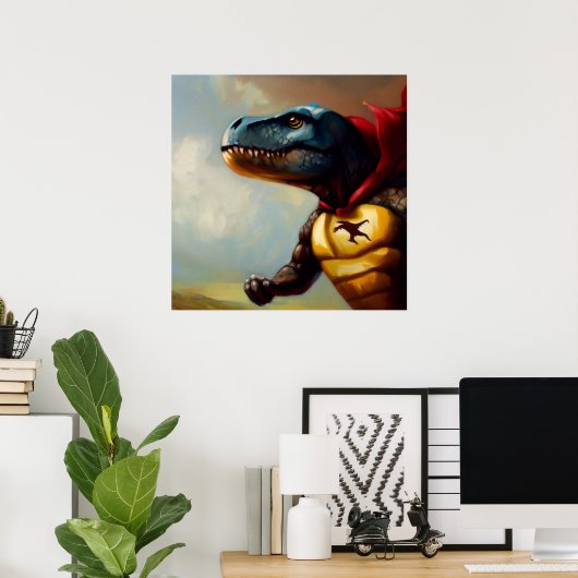 T Rex Superhero Poster (Thuiskantoor)