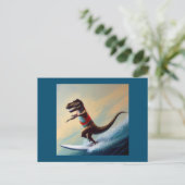T Rex Surfen Briefkaart (Staand voorkant)