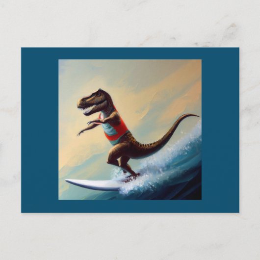 T Rex Surfen Briefkaart (Voorkant)