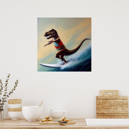 T Rex Surfen Poster (Keuken)