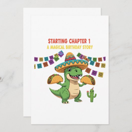 T-Rex Taco Fiesta 1e verjaardag | Beginhoofdstuk Kaart (Voorkant / Achterkant)