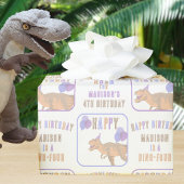 T-Rex Tan Naam en leeftijd dinosaurus Verjaardag Cadeaupapier