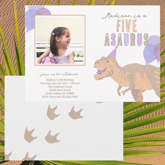 T-Rex Tan Photo Any Age Dinosaurus Verjaardagsfees Kaart