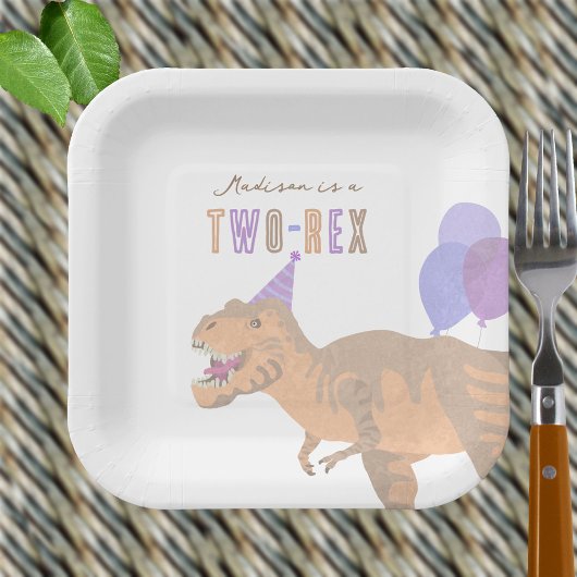 T-Rex Tan Schattige Twee-Rex Dinosaurus Verjaardag Papieren Bordje