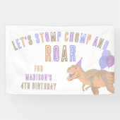 T-Rex Tan Stomp Chomp Roar Dinosaurus Verjaardag Spandoek (Horizontaal)