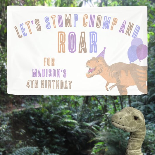 T-Rex Tan Stomp Chomp Roar Dinosaurus Verjaardag Spandoek