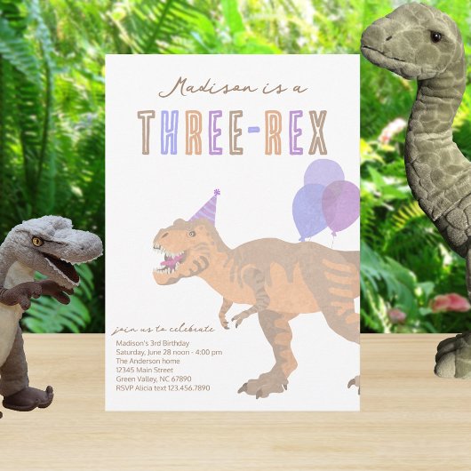 T-Rex Tan Three-Rex Dino Derde Verjaardag Kaart