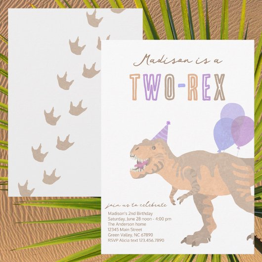T-Rex Tan Two-Rex Dino Tweede Verjaardag Kaart