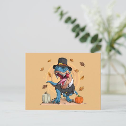 T-Rex Thanksgiving Pelgrim Briefkaart (Staand voorkant)