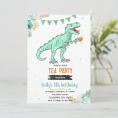 T-rex theemeisjes meisjesfeestje kaart (Staand voorkant)