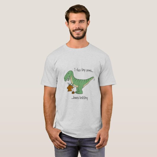 T-Rex tiny arms loves knitting T-shirt (Voorkant volledig)