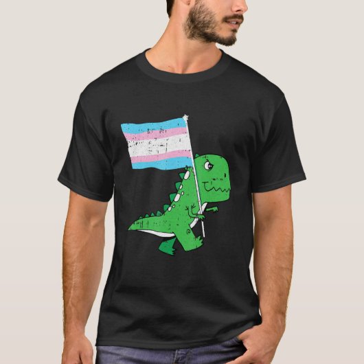 T Rex Trans Gender Pride Flag Funny Dino Saur Lgbt T-shirt (Voorkant)
