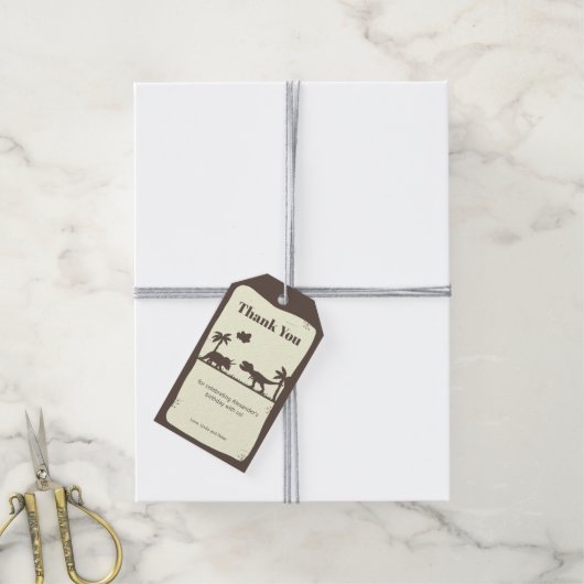 T- Rex & Triceratops Dinosaur Silhouette Hartelijk Cadeaulabel (Met Touw)