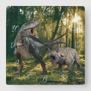 T.Rex-Triceratops Vierkante Klok