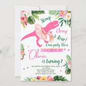 T-Rex Tutus Verjaardag Uitnodigen, Blush Pink Tutu Kaart (Voorkant)