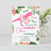 T-Rex Tutus Verjaardag Uitnodigen, Blush Pink Tutu Kaart (Staand voorkant)